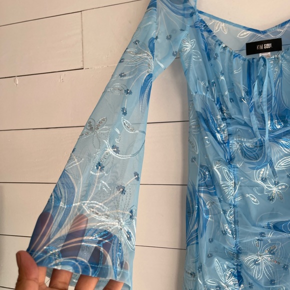 KIM SHUI Sheer Mini Dress in Baby Blue Size XS - Picture 4 of 10